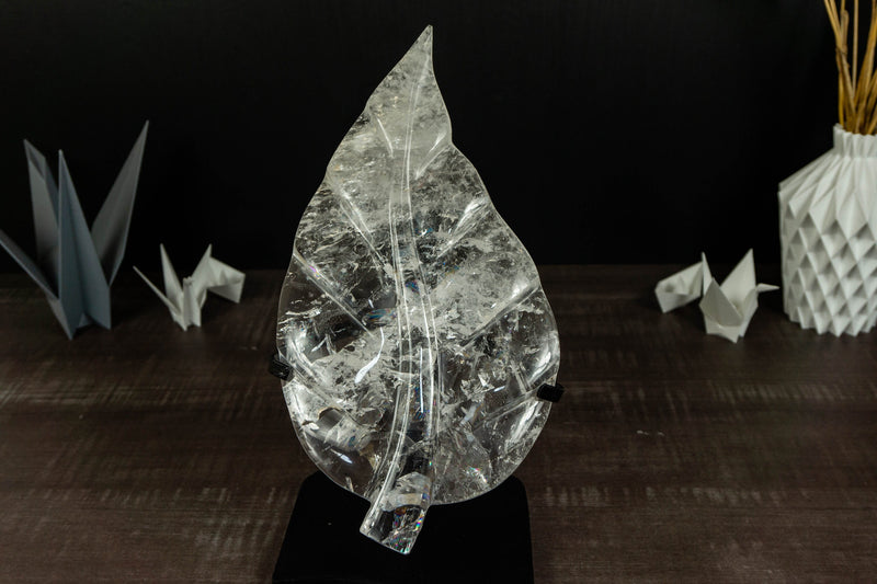 Genuine Diamantina Clear Quartz Leaf, Hand Carved Crystal collective