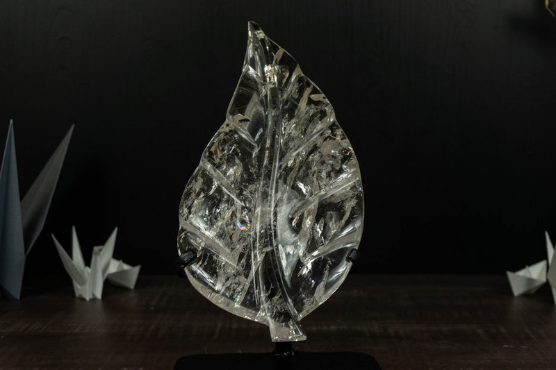 Genuine Diamantina Clear Quartz Leaf, Hand Carved Crystal collective