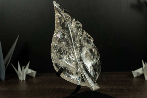 Genuine Diamantina Clear Quartz Leaf, Hand Carved Crystal collective