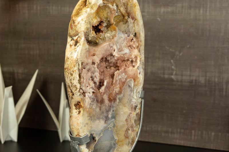 Pink Amethyst Geode Slab with Pink Druzy on Stand collective