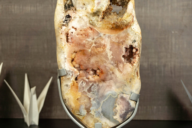 Pink Amethyst Geode Slab with Pink Druzy on Stand collective