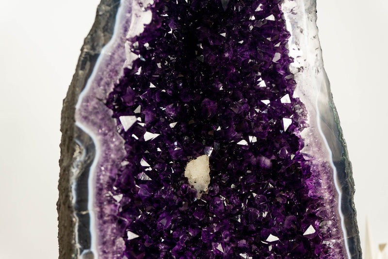 Pair of Rare Agate Amethyst Cathedral Geodes on Banded Agate, Museum Grade Aaa collective