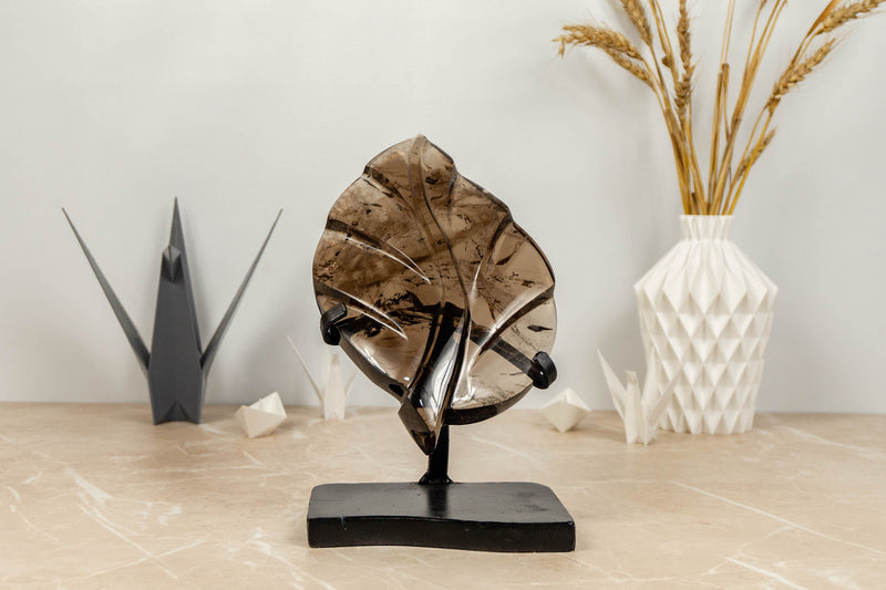 Hand Carved Crystal Leaf of Natural Smoky Quartz, Aaa Quality collective