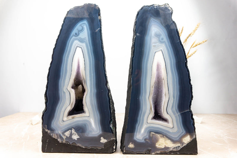 Blue Banded Agate Geodes with Amethyst Druzy 3/3 collective