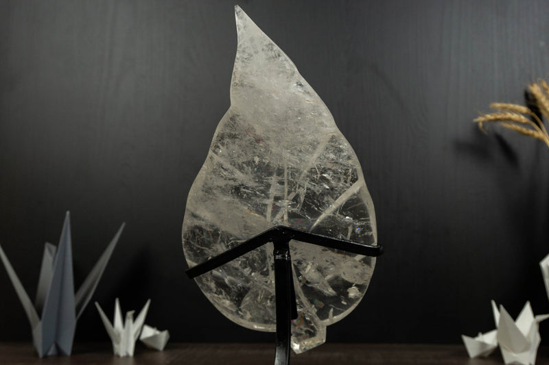 Genuine Diamantina Clear Quartz Leaf, Hand Carved Crystal collective