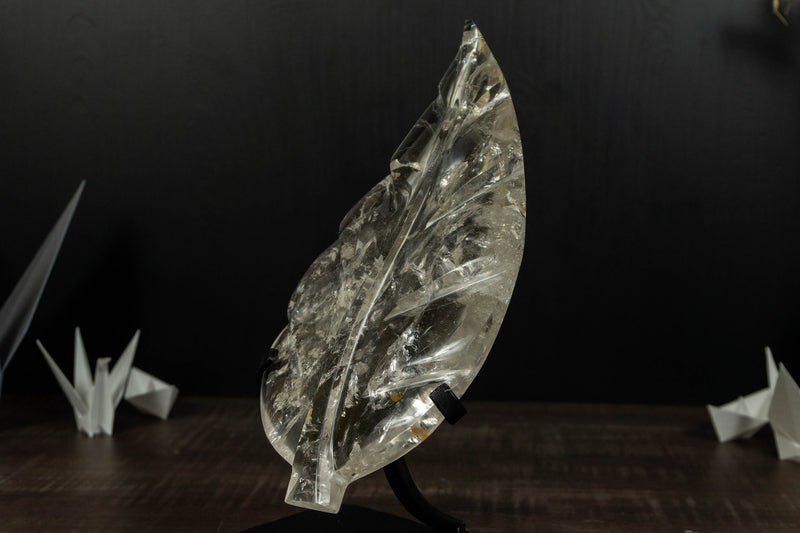 Genuine Diamantina Clear Quartz Leaf, Hand Carved Crystal collective