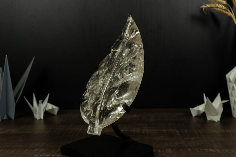 Genuine Diamantina Clear Quartz Leaf, Hand Carved Crystal collective