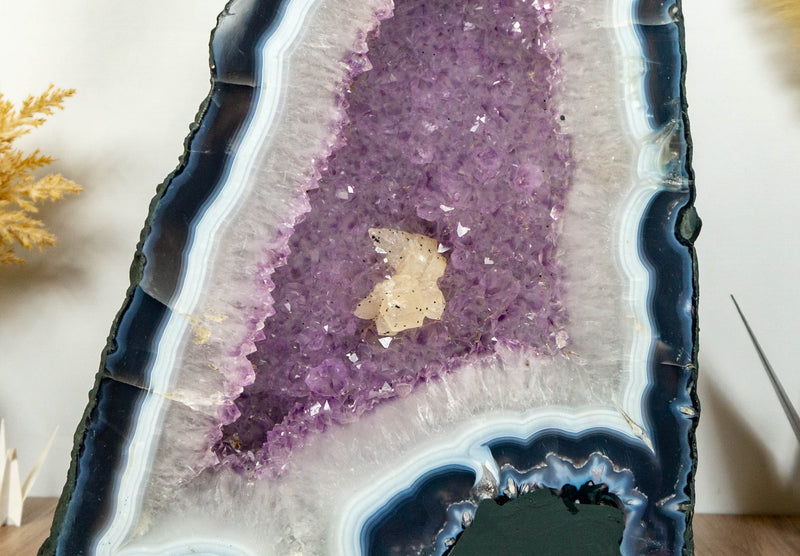 Tall 27 In Blue Lace Agate Geode Cathedral with Lavender Amethyst Druzy collective
