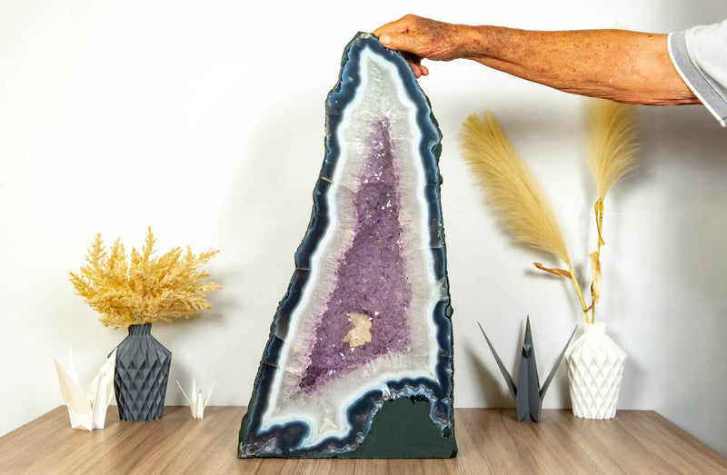 Tall 27 In Blue Lace Agate Geode Cathedral with Lavender Amethyst Druzy collective