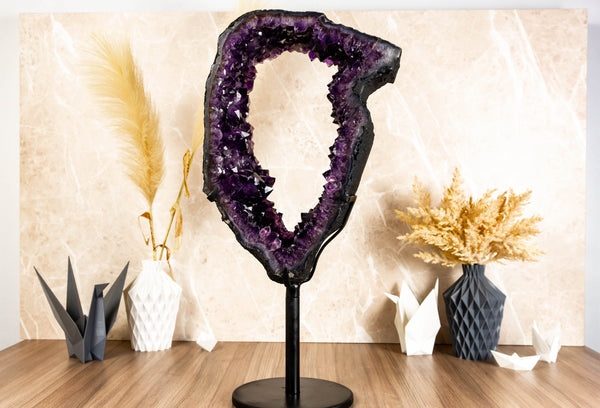 AAA Dark Purple Amethyst Geode on 360 Stand, Double Sided Amethyst Slice collective