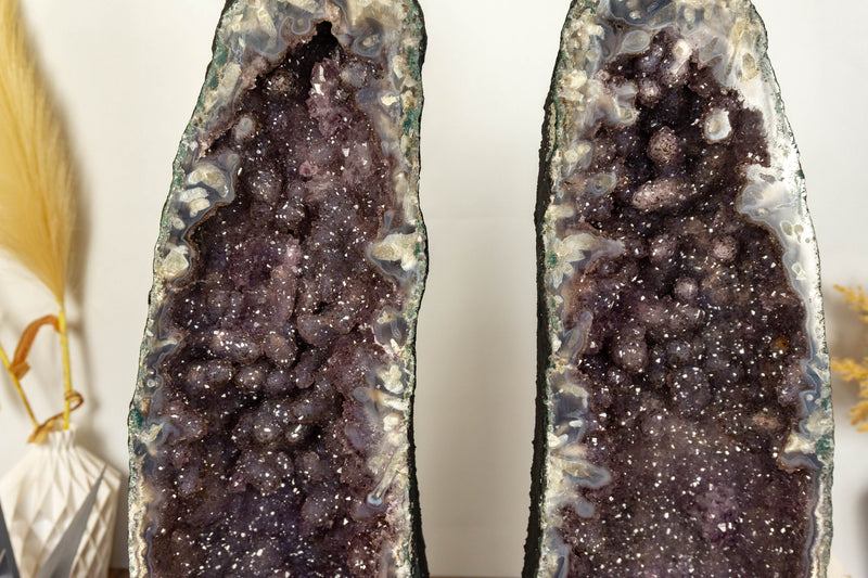 Pair of World Class Amethyst Geodes, with Stalactites covered in Galaxy Druzy collective