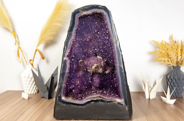 Rare Agate Amethyst Geode Cathedral with Calcite Stalactite and Galaxy Amethyst collective