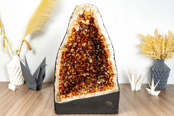 Large Orange Citrine Cathedral with Calcite collective