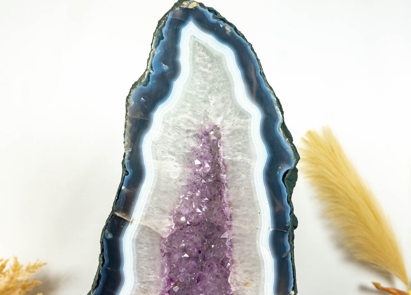 Tall 27 In Blue Lace Agate Geode Cathedral with Lavender Amethyst Druzy collective