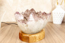 White Amethyst Table Lamp with Goethite, Bespoke made with LED light collective
