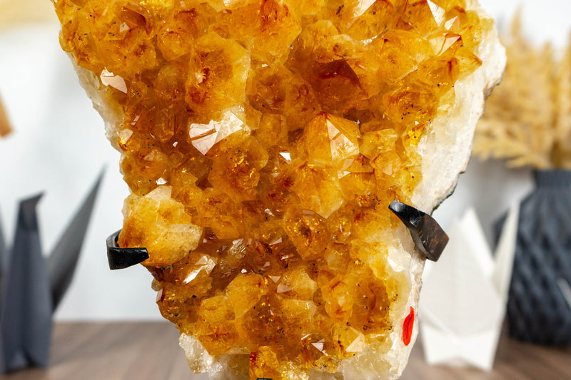 Deep Orange Citrine Cluster on Display with Large Citrine Crystal Druzy collective