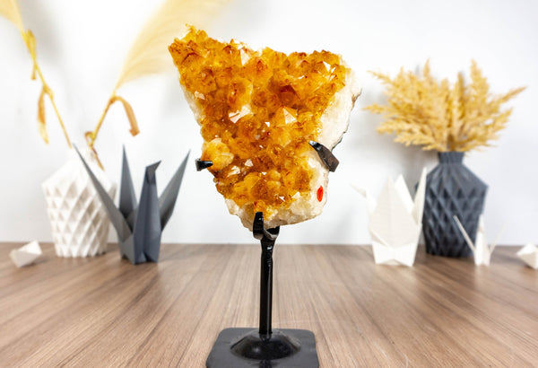 Deep Orange Citrine Cluster on Display with Large Citrine Crystal Druzy collective