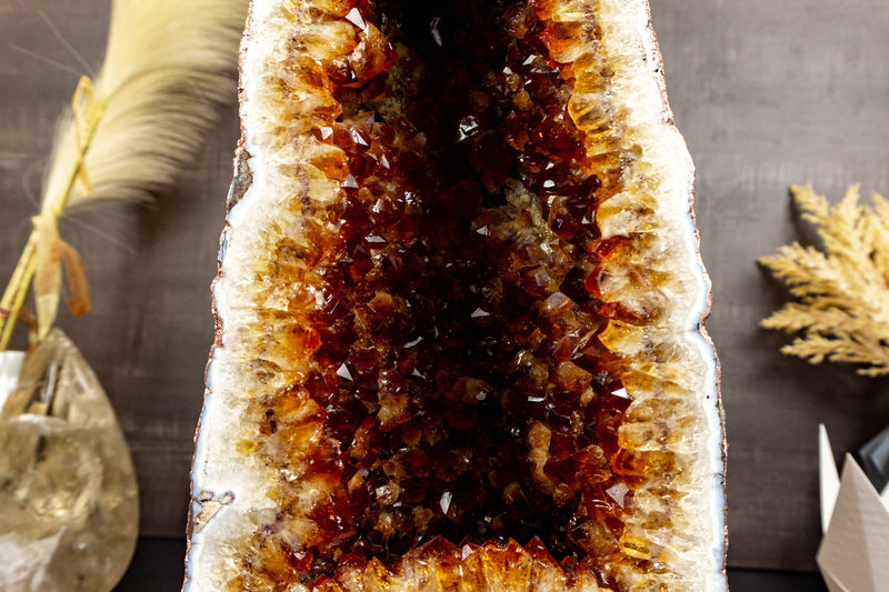 Deep Orange Citrine Crystal Geode with Golden Coated Back i_did
