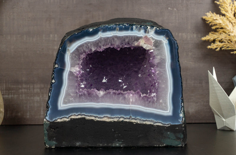 Banded Agate Amethyst Geode Cave with Lavender Purple Amethyst collective