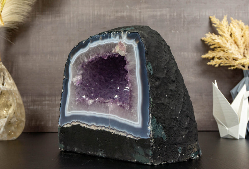 Banded Agate Amethyst Geode Cave with Lavender Purple Amethyst collective