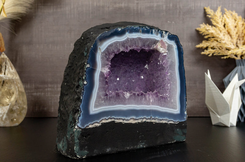 Banded Agate Amethyst Geode Cave with Lavender Purple Amethyst collective