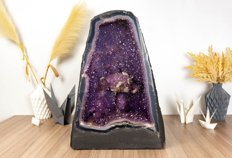 Rare Agate Amethyst Geode Cathedral with Calcite Stalactite and Galaxy Amethyst collective