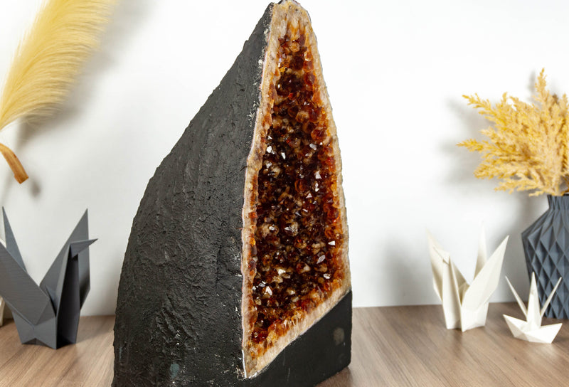 Large Orange Citrine Cathedral with Calcite collective