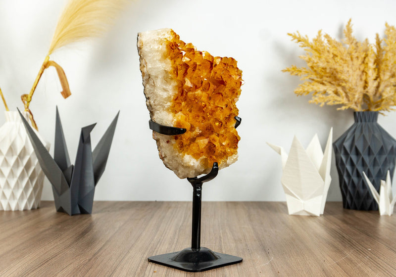 Deep Orange Citrine Cluster on Display with Large Citrine Crystal Druzy collective