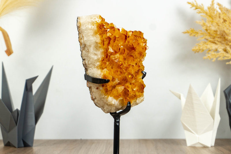 Deep Orange Citrine Cluster on Display with Large Citrine Crystal Druzy collective