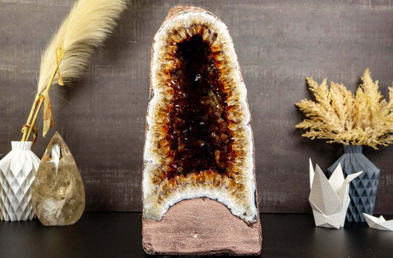 Deep Orange Citrine Crystal Geode with Golden Coated Back i_did