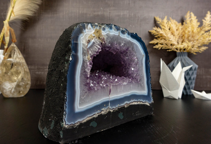 Banded Agate Amethyst Geode Cave with Lavender Amethyst collective