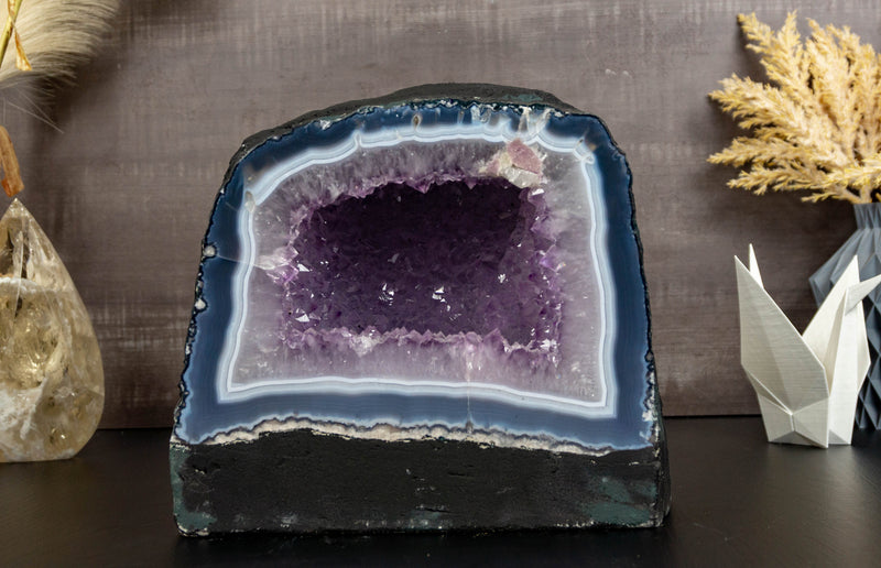 Banded Agate Amethyst Geode Cave with Lavender Purple Amethyst collective