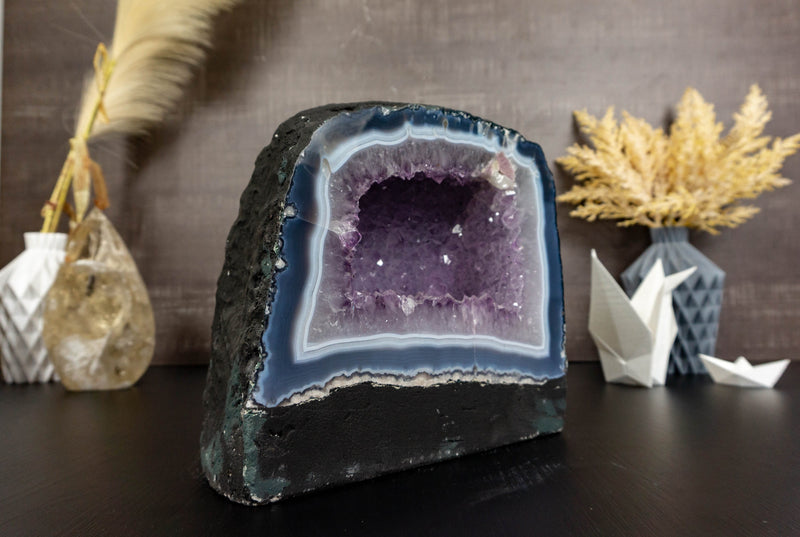 Banded Agate Amethyst Geode Cave with Lavender Purple Amethyst collective