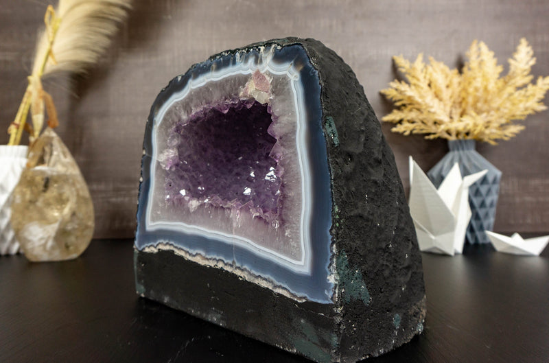 Banded Agate Amethyst Geode Cave with Lavender Purple Amethyst collective