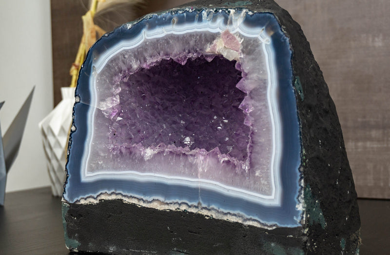 Banded Agate Amethyst Geode Cave with Lavender Purple Amethyst collective