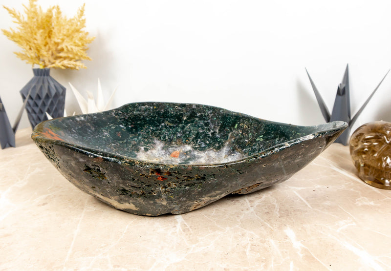 Hand Carved Large Green Jasper Bowl, Counter Top Sink