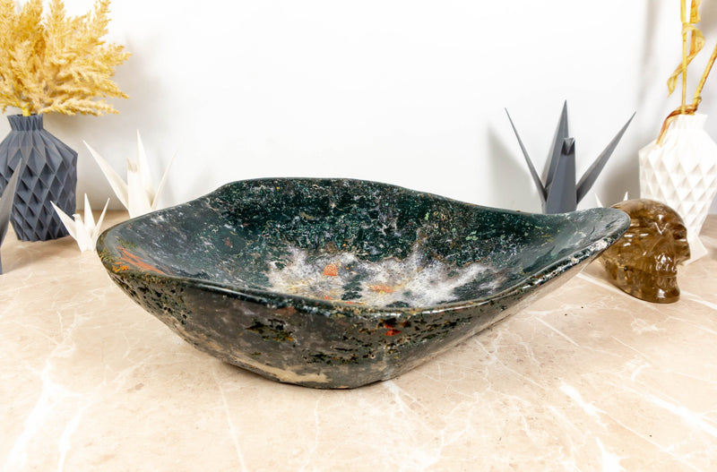 Hand Carved Large Green Jasper Bowl, Counter Top Sink