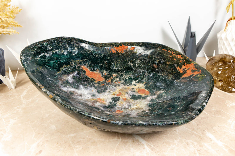 Hand Carved Large Green Jasper Bowl, Counter Top Sink