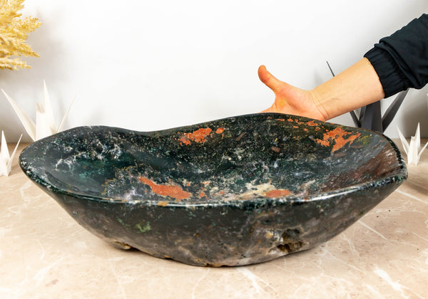 Handgeschnitzte große grüne Jaspisschale, Aufsatzwaschbecken