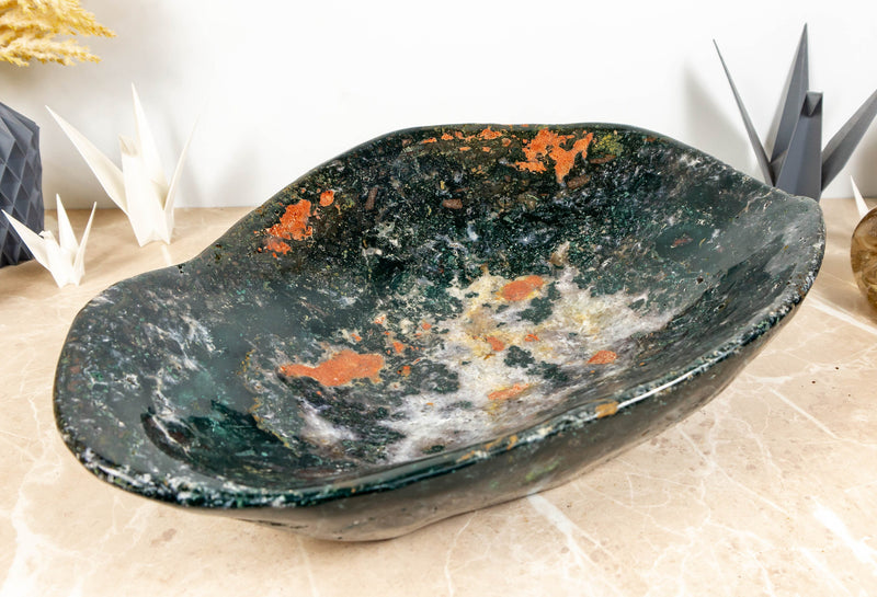 Hand Carved Large Green Jasper Bowl, Counter Top Sink