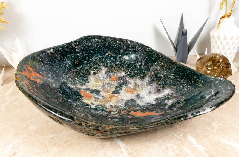 Hand Carved Large Green Jasper Bowl, Counter Top Sink