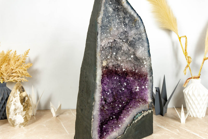 Rare Tricolor Amethyst Geode: White, Black and Purple