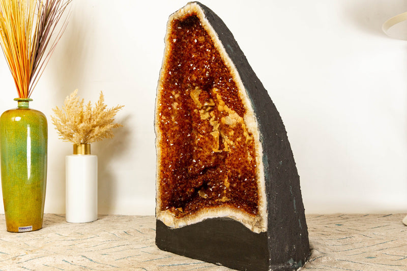 Large Citrine Cathedral Geode with sparkly Orange Citrine Points and Calcite, 24 In, 55 Kg - 121 lb - E2D Crystals & Minerals