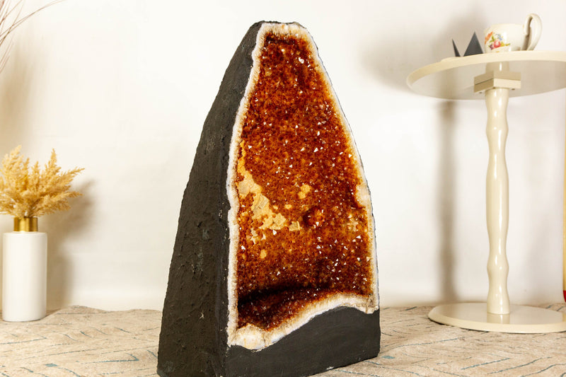 Large Citrine Cathedral Geode with sparkly Orange Citrine Points and Calcite, 24 In, 55 Kg - 121 lb - E2D Crystals & Minerals