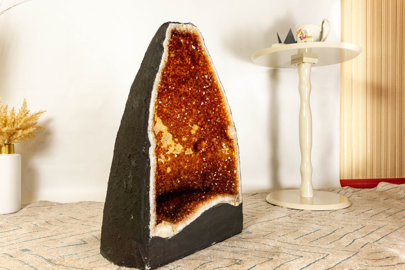Large Citrine Cathedral Geode with sparkly Orange Citrine Points and Calcite, 24 In, 55 Kg - 121 lb - E2D Crystals & Minerals