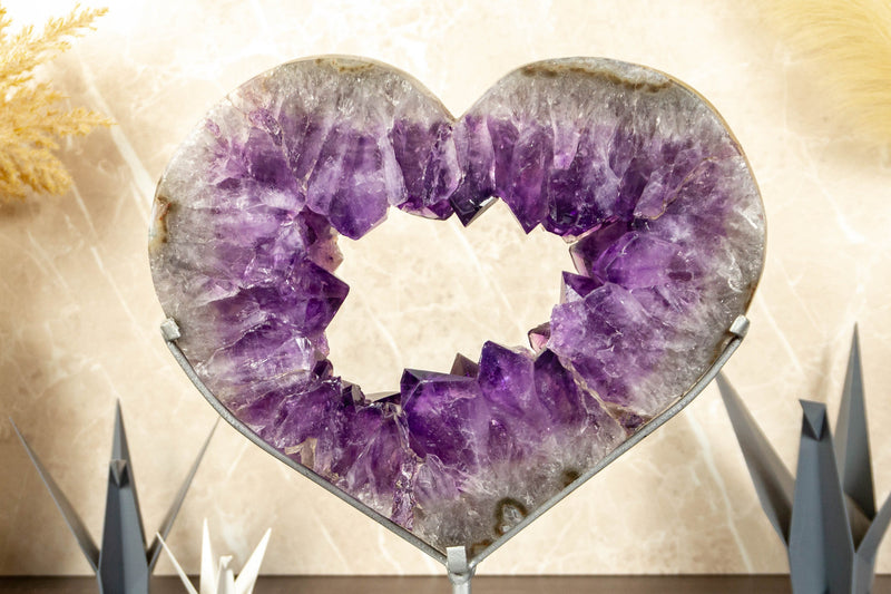 X Large Amethyst Heart with Deep Purple Druzy on Stand