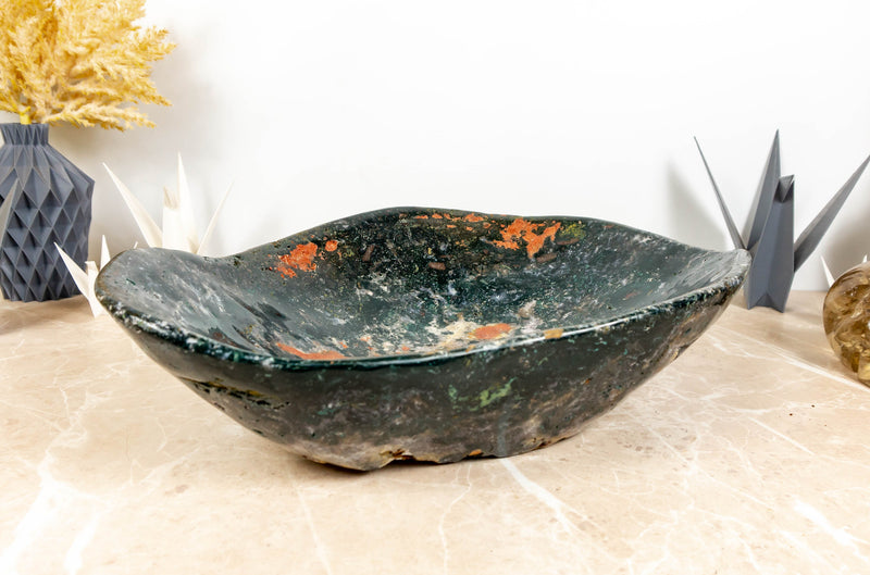 Hand Carved Large Green Jasper Bowl, Counter Top Sink