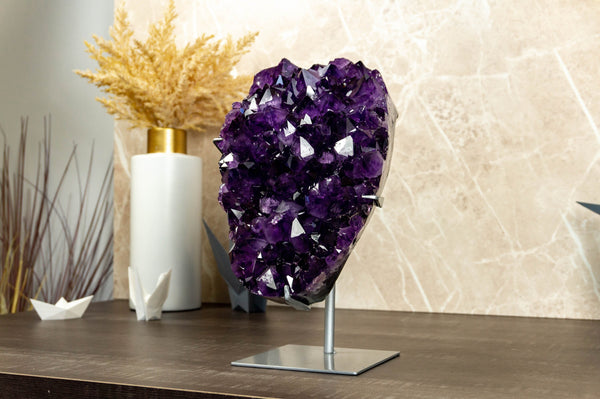 Natural Deep Purple Amethyst Cluster with Large Grape Jelly Amethyst Druzy on Stand, 5.8 Kg - 12.8 lb