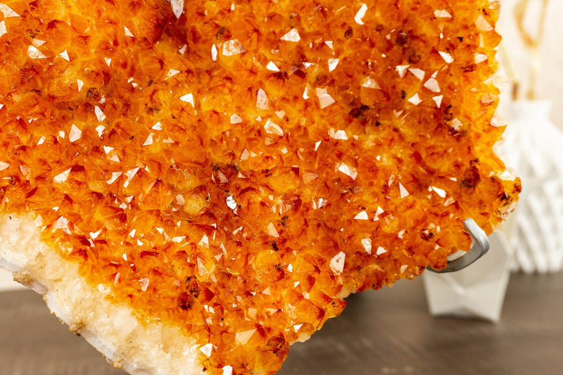 Large Orange Citrine Crystal Cluster on Stand with Citrine Flower Rosette, Natural, Raw 4.8 Kg - 10.6 lb - E2D Crystals & Minerals