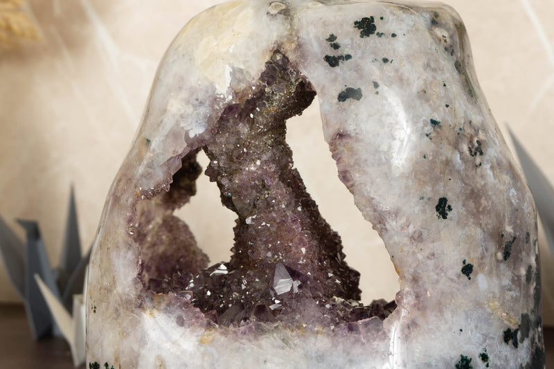 Rare Amethyst Geode Cathedral with Stalactite and Golden Goethite